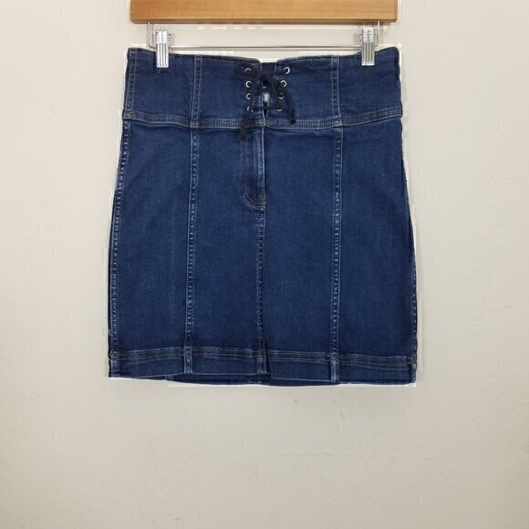 Free People Stretch Denim Mini Skirt Blue Size 8 - Picture 1 of 5